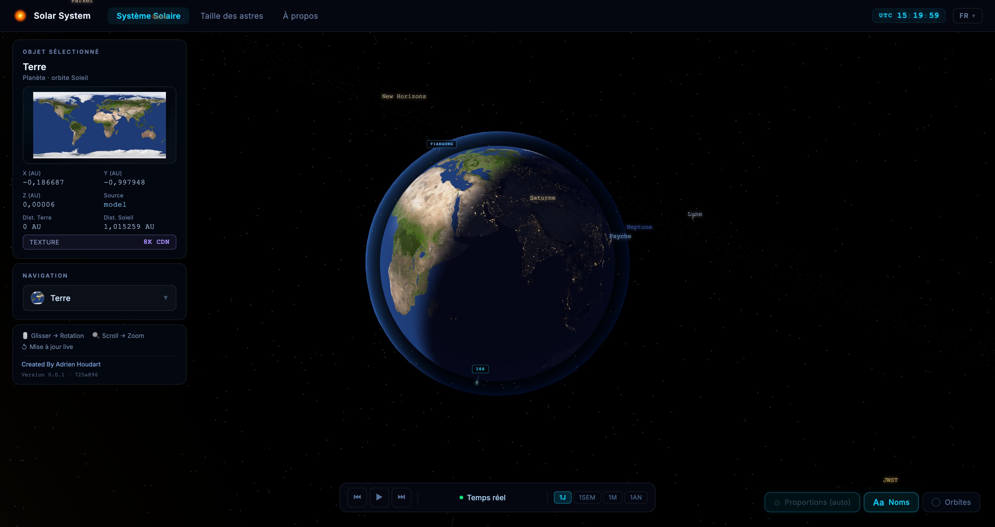 Solar System — visualisation 3D temps réel
